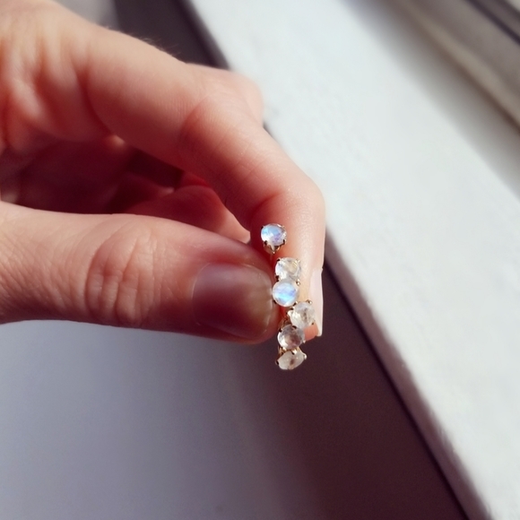 Jewelry - Tiny, Dainty, Gold Filled, Moonstone Studs